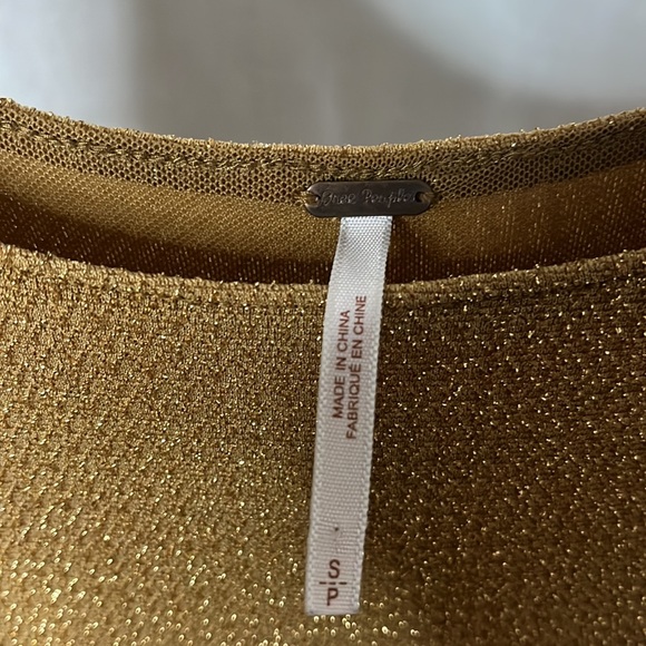 Free People Day & Night Gold Metallic Long Sleeve Babydoll Mini Dress Women’s S - Picture 5 of 12